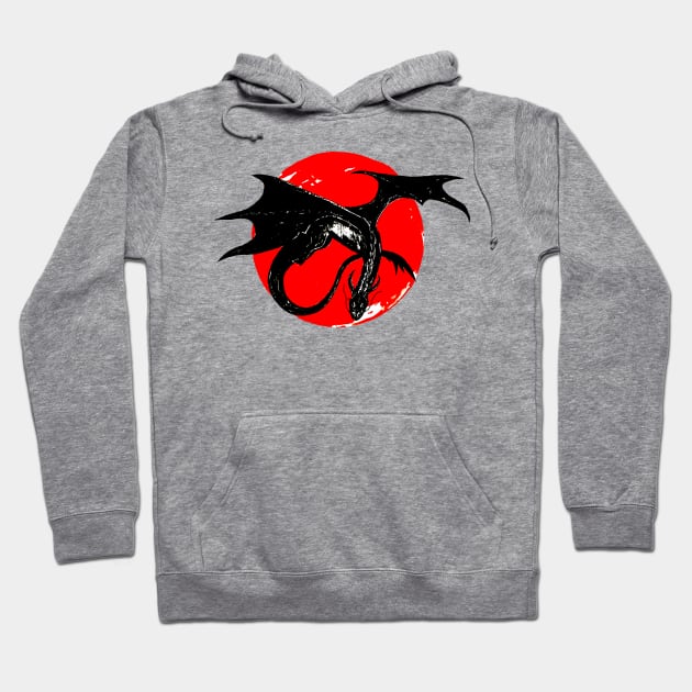 dragon on the background of the red moon Hoodie by NemfisArt